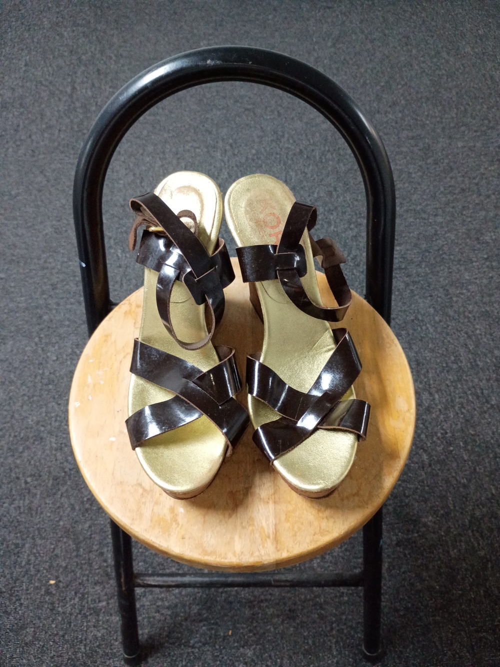 Michael Kors Brown Strappy Wedge Sandals with Gold Insole
